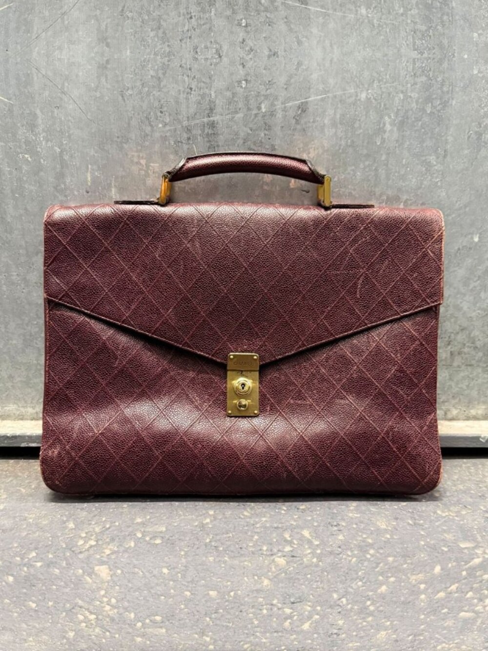 CHANEL VINTAGE BURGUNDY LEATHER BRIEFCASE BAG